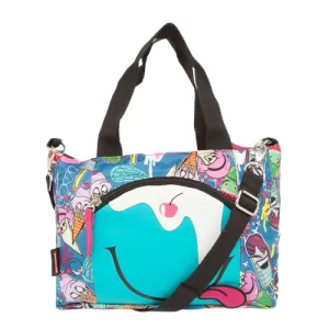 bolsa sestini sorvete multicolorida, com padronagem nas cores azul,